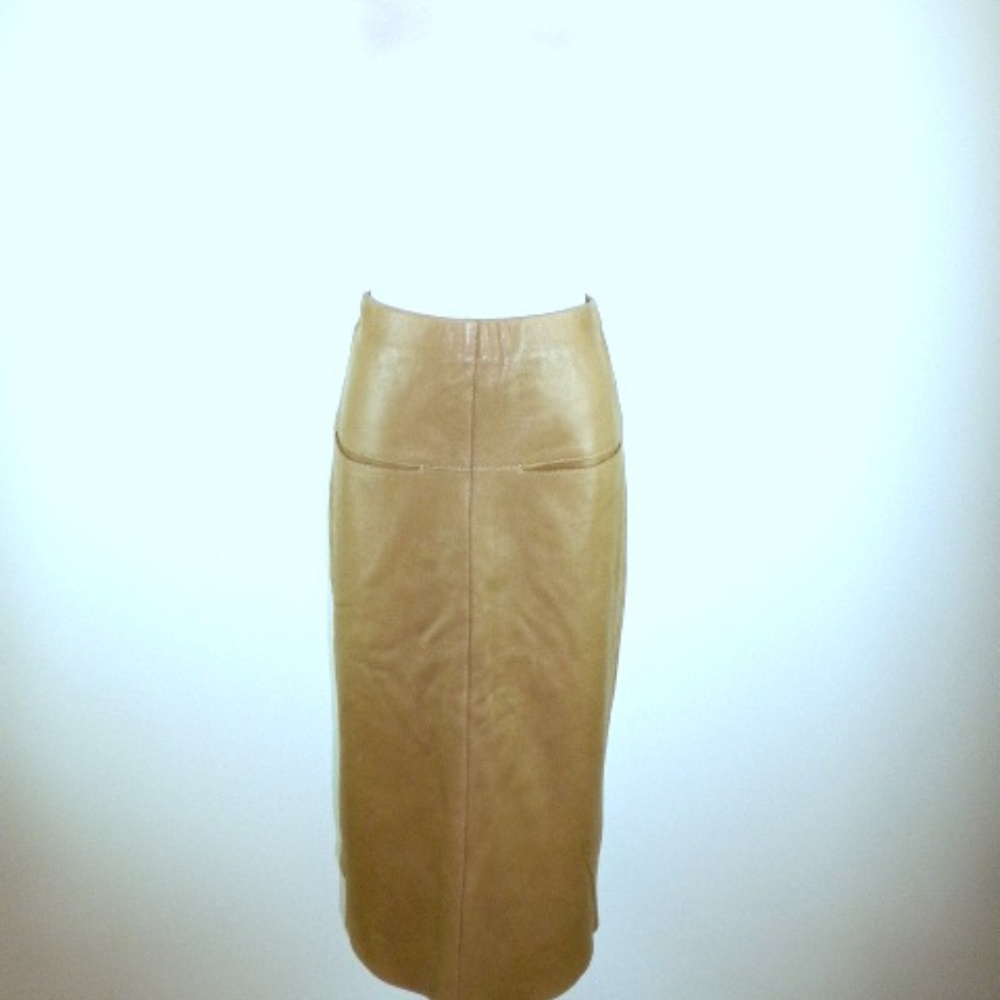 Maxfield Parrish Nigel Preston vicuna brown leather midi pencil skirt S pockets